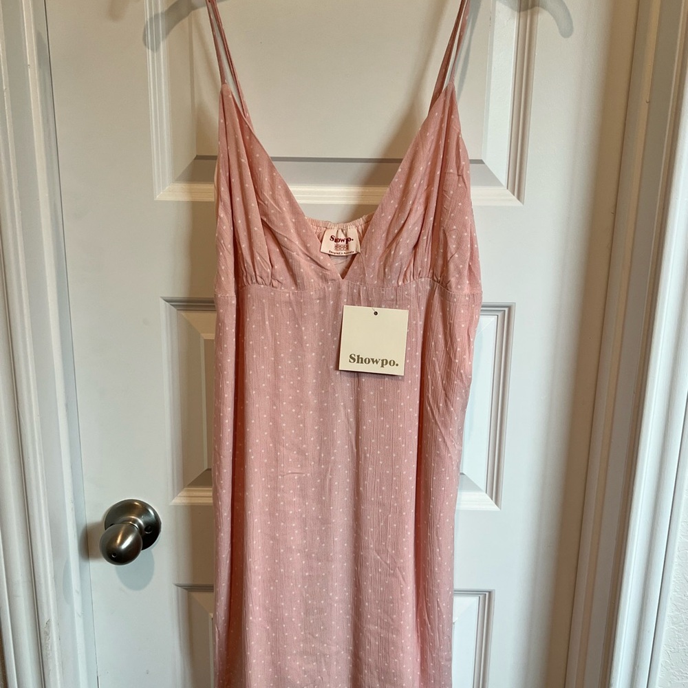 Showpo Pink with Dainty White Polka Dots Slip Dress NWT